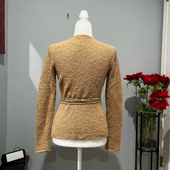 NEW Moda Intl Wool Chenille Wrap Tie Fitted Acrylic Plunge Neck Sweater S NWOT - Picture 2 of 16